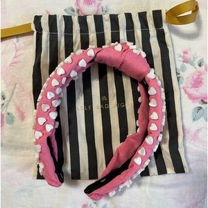 Lele sadoughi pink linen pearl heart headband